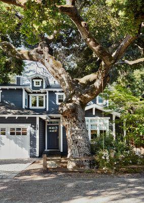 Dark blue shingle exterior