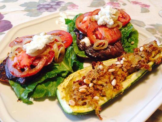 Portabello Mushroom Burger with Stuffed Zucchini