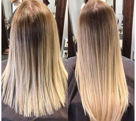 Hotheads tape-in extensions done by stylist Taylor, also licensed to do so is our stylist Ashley! Call the salon for a consultation:)