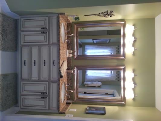 Custom Vanity with Granite, Double mirror and lighting