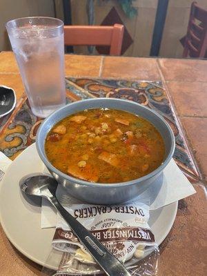 Bowl of Lintel and Sausage Soup. Very tasty