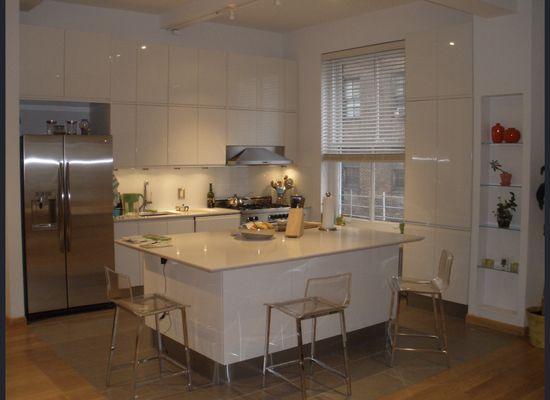 Kitchen, open concept, white carrara marble center island