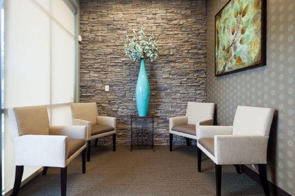 Beautifully decorated waiting area. The calming spa music makes coming to the dentist very pleasing!