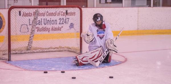 Flo, stopping some pucks in Juneau, AK.