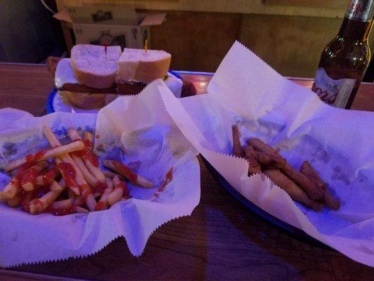 Fish Sandwich with fries and an order of smelts.