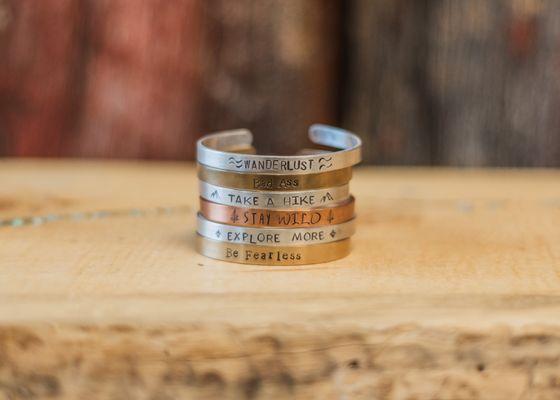 Hand stamped bracelets.