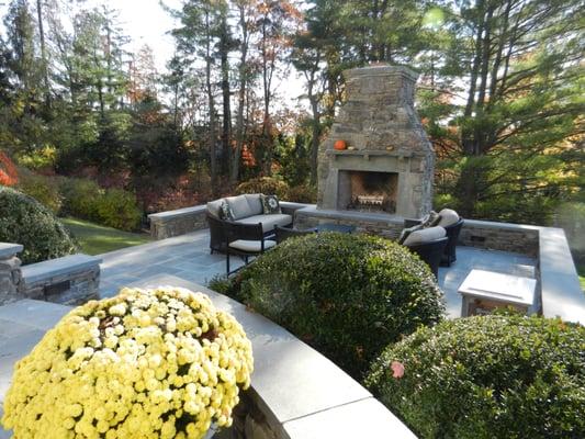 How to create a fun fall focal point using an outdoor fireplace.