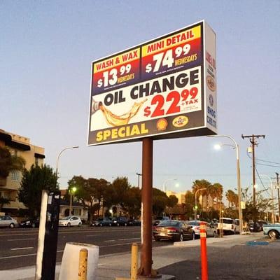 Double sided pole sign at Handy J Car Wash in Marina Del Rey