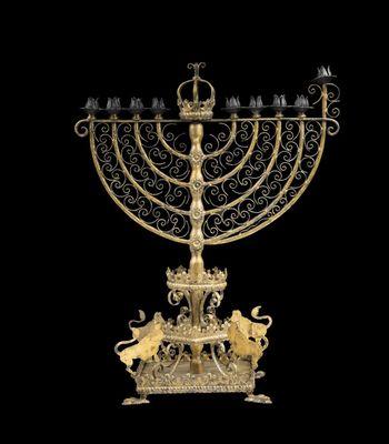 extremely rare brass Chanukah lamp, Americana 19th century.