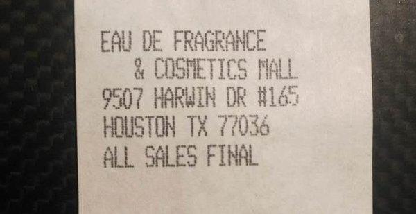 Fake perfume alert! FAKE at this shop Edfcm/Eau De Fragrances & Cosmetics Mall, Harwin Outlet Mall #165.