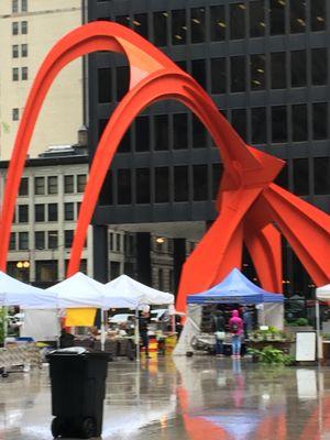 "The Flamingo" Sculpture was created by Alexander Calder and presented to the City of Chicago in 1974