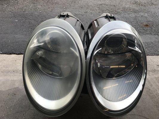 Porsche headlights before and after.