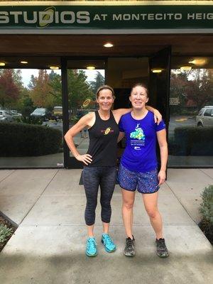 Me and my friend Andrea after a sweaty inferno class!