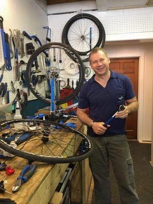 A man and a workbench