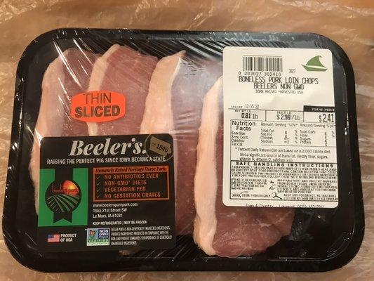 Thin Sliced Boneless Pork Loin Chops