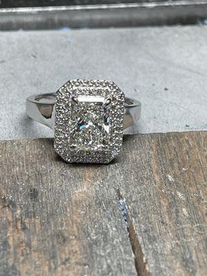 Double halo radiant custom diamond ring