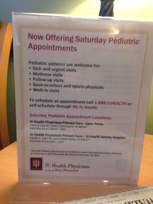 Saturday Pediatric appointments available