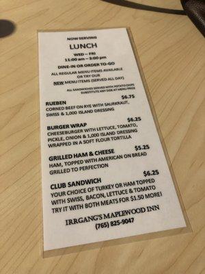 Lunch menu