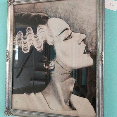 Bride of Frankenstein Pinup in Silver painted Vintage frame.