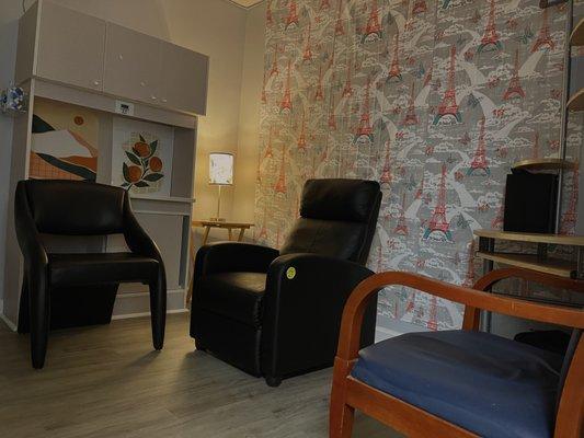 Our relaxation room is the place in our office where we help patients unwind from stress.