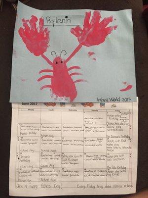 Monthly calendar with activities, birthdays and breakfast and lunch