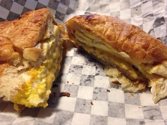 Sausage, Egg and Cheese Croissant sandwich