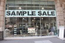 The front of the store is exactly like the store on Broadway - large windows with a giant "sample sale" sign.