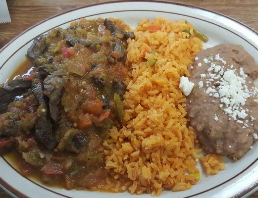 Fiery Bistec Ranchero. Super good as long as you don't mind flames shooting out your ears!