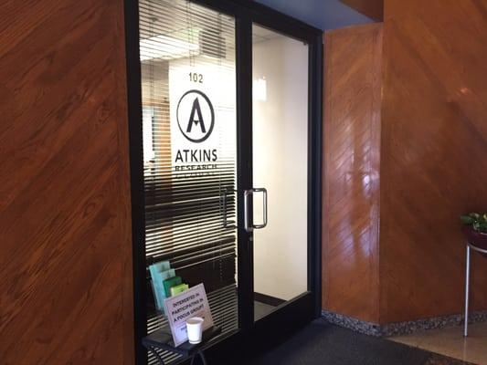 The entrance to Atkins Research at Suite 102