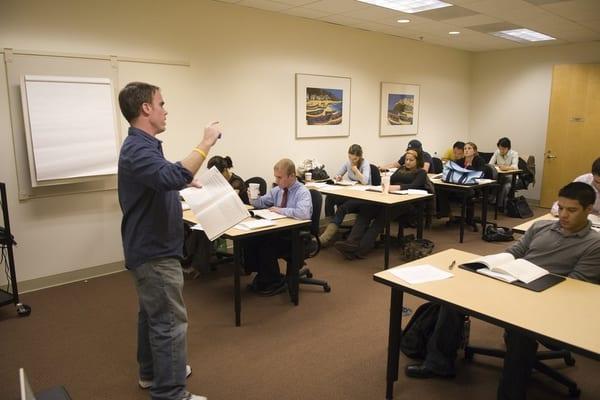 A Veritas Prep instructor leads a recent GMAT prep class