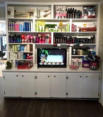 Retail with a huge selection and we will help you choose what is best for your hair type.