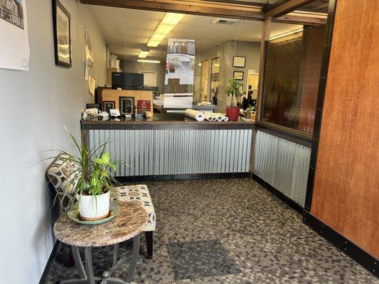 Reception area of The Blueprint Shop and Molinar Home Design architecture office.