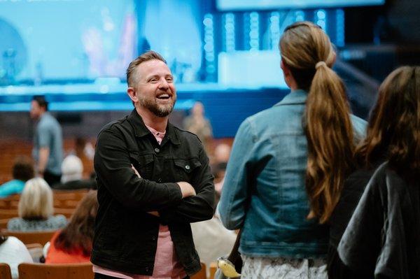 Pastor Eric Wakeling before a morning worship service