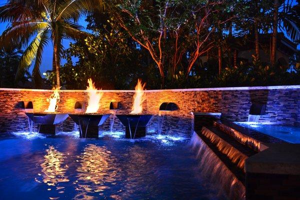 Seven Isles Las Olas Ultimate Outdoor Living Space Addition - Pool Renovation with Fire Bowls