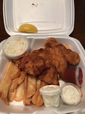 My husband always get the fried Haddock and fries it's always big portions. I have had their clam cakes and I have to say those are the best