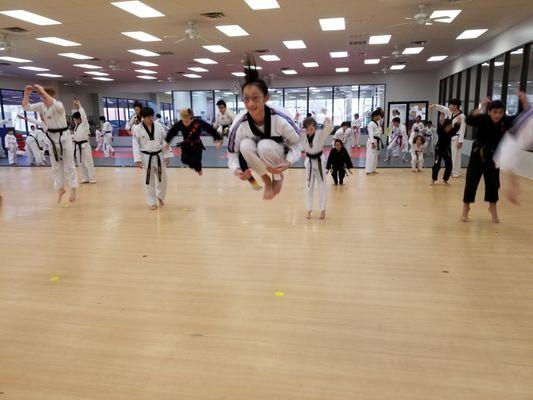 Demonstration technique practice with members of the Yong-In University Demonstration Team at our Mason school.