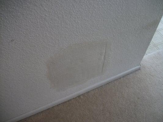 Poor Drywall repair with big indentation-poor texture match-substandard work