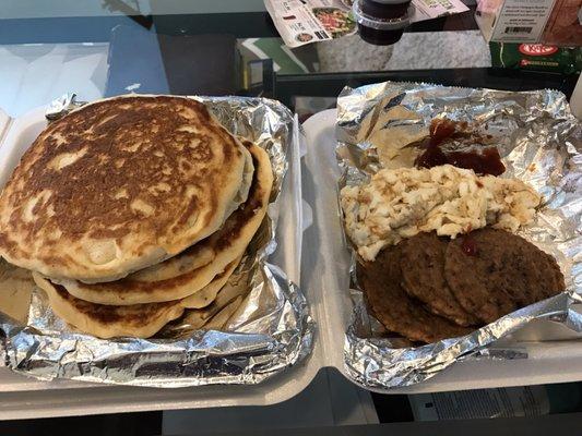 Humongous pancakes.  Trio breakfast combo!