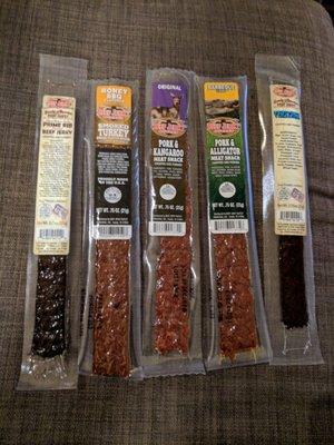 Various jerky flavours in stick form