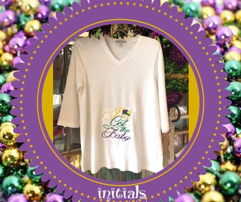 Monogramming Lafayette LA...This look is a MUST HAVE for Mardi Gras!!! We LOVE this maternity shirt!!...