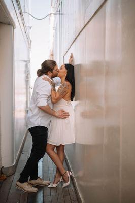 Lifestyle engagement photos on the Queen Mary