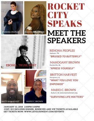 ROCKET CITY SPEAKS JANUARY EDITION, MEET THE SPEAKERS