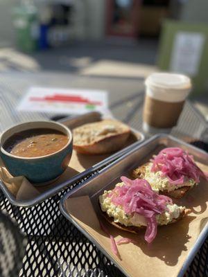 Egg Salad Toast and Soup with Toast