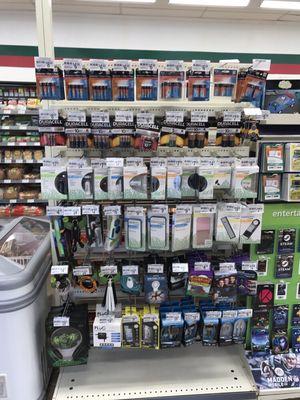 Electronic products! Phone chargers, batteries, headphones, etc.