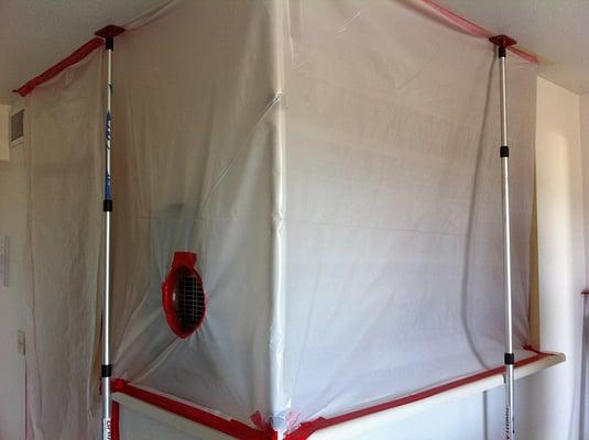 Temporary air lock containment can be constructed anywhere.  Used for drying purposes, mold & asbestos if necessary.