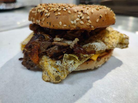 Brisket Egg and Cheese Bagel