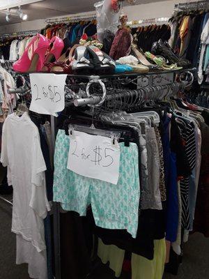 2 for $5 section!!! Including a range of different items from like: costumes, shorts, skirts, heels, tops, dresses, etc.