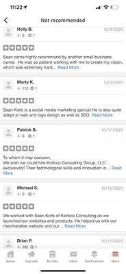 Our reviews from our clients that Yelp is unfairly not recommending.