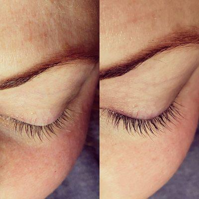 Before and after brow wax, lash and brow tinting