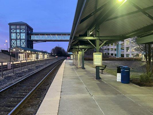 Waiting area, track 2 side.   Pedestrian cross over bridge.